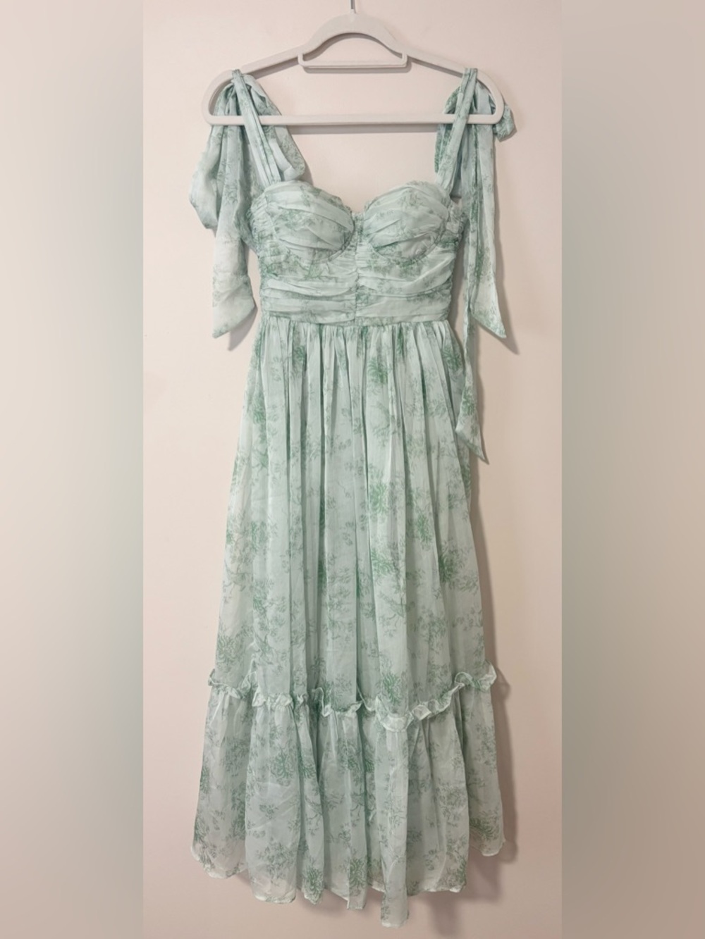 Mable Tie-Shoulder Smocked Sage Floral Maxi Dress - Picture 2 of 11
